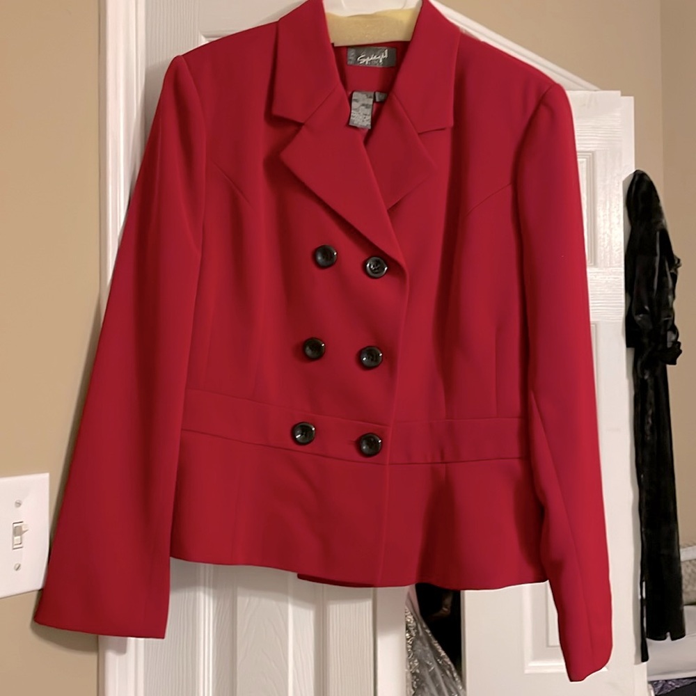 Spiegel 2 piece suit, red, size 12, jacket & skirt